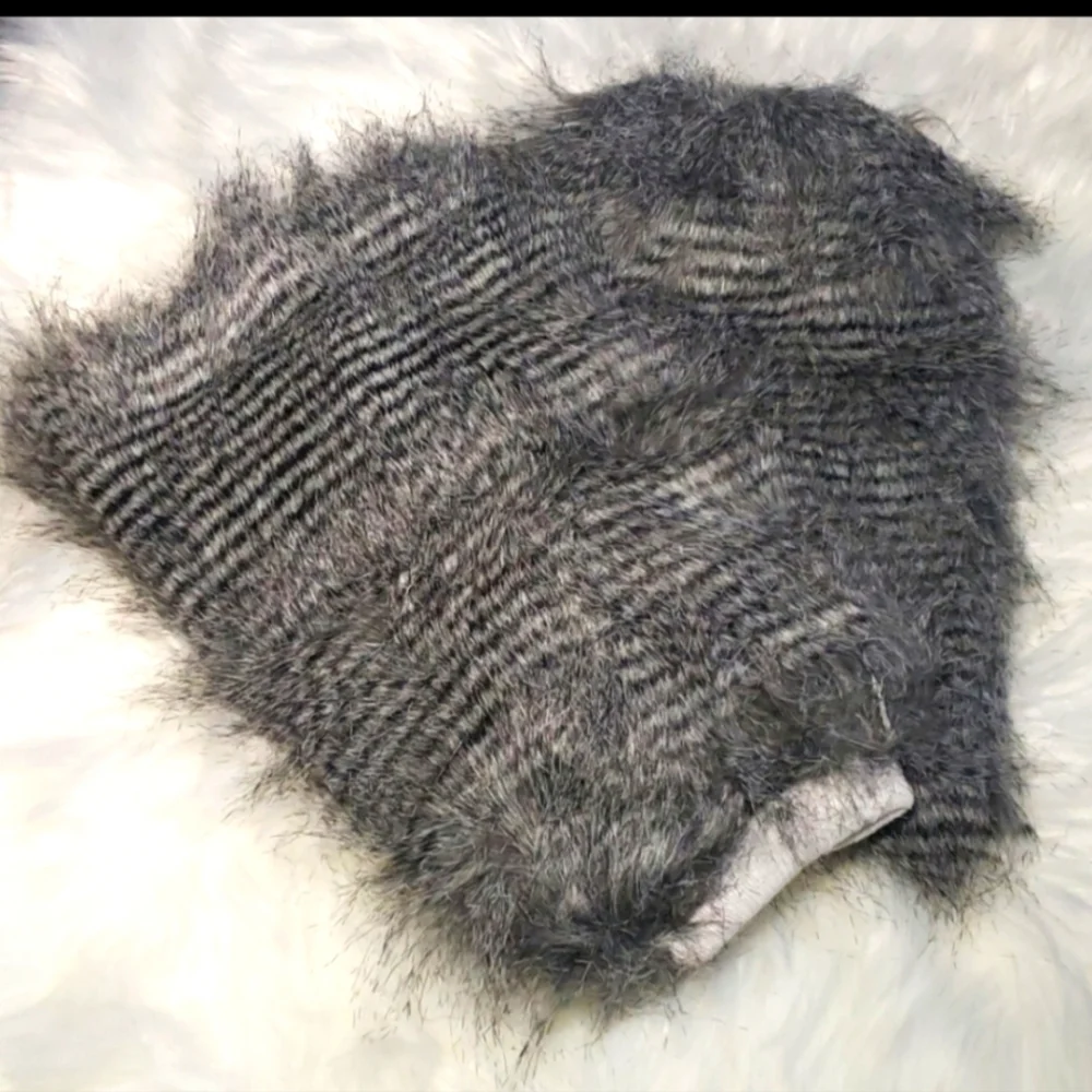 Faux fur black and gray boot cuff leg warmers NEW